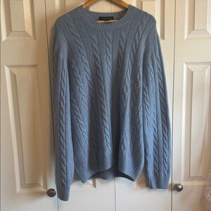 Brooks Brothers Light Blue Cable Knit Crewneck Cashmere Sweater